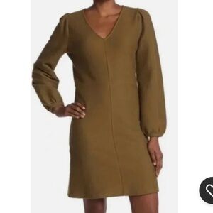 Madewell Texture & Thread Ribbed Dress Size XXS Olive Green Balloon Sleeve